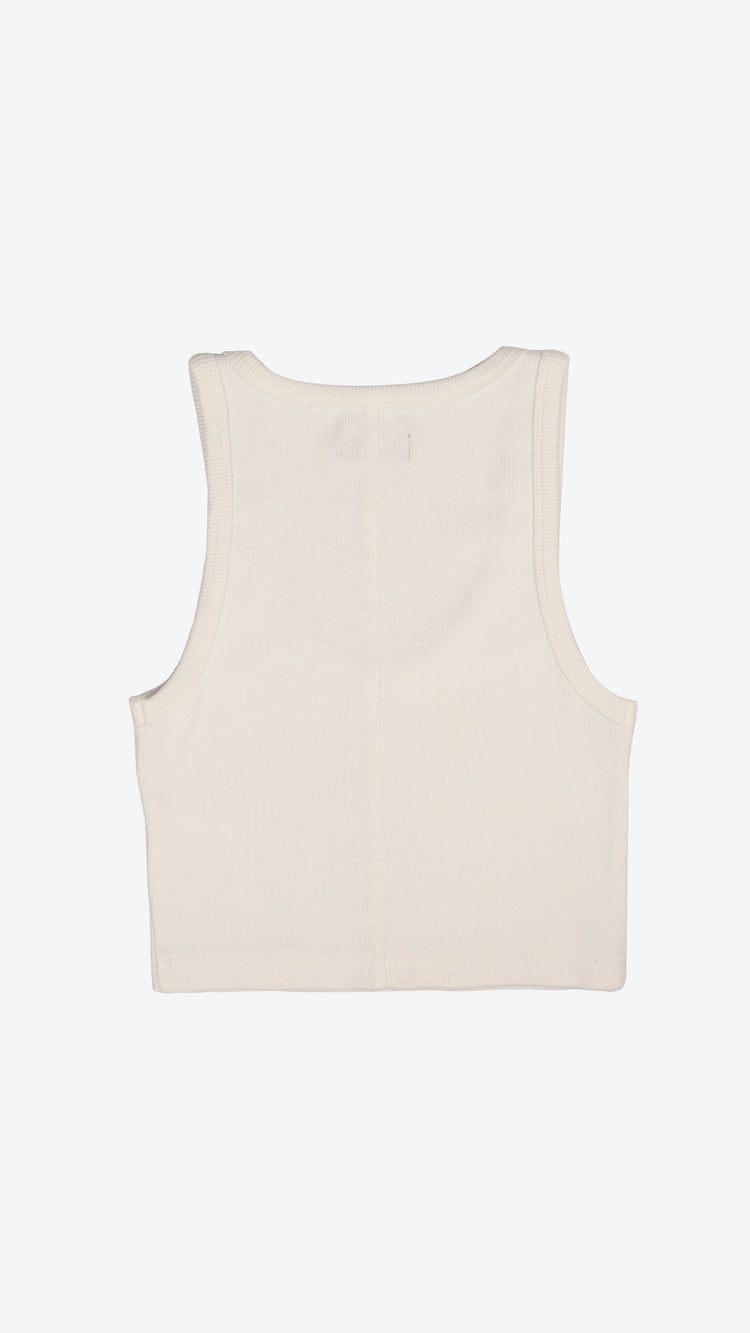 Off-white cropped tank top on a white background