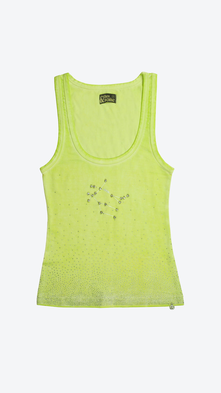 Green tank top with a Gemini zodiac constellation on a white background