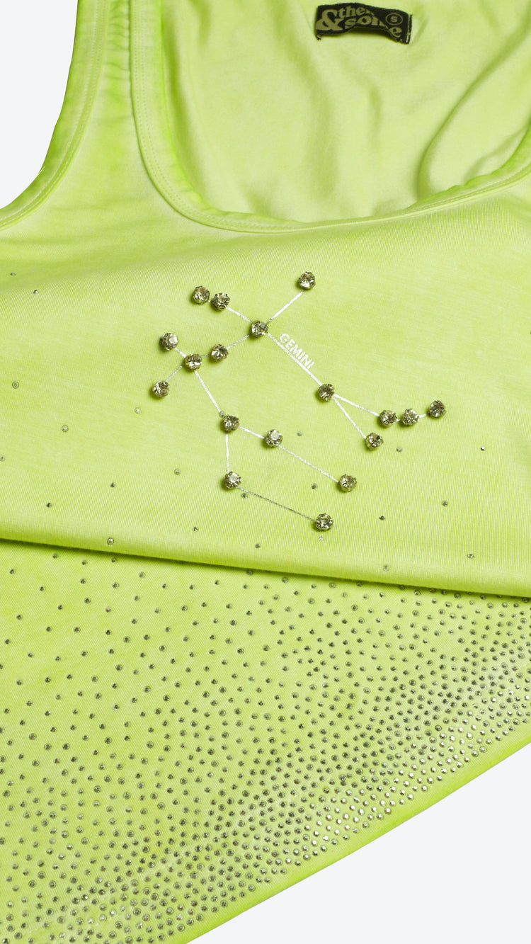 Gemini constellation tank top on a white background.