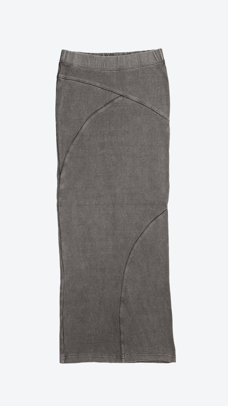 Dark grey pencil maxi skirt on a white background