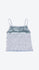 Front of a blue sequined camisole on a white background