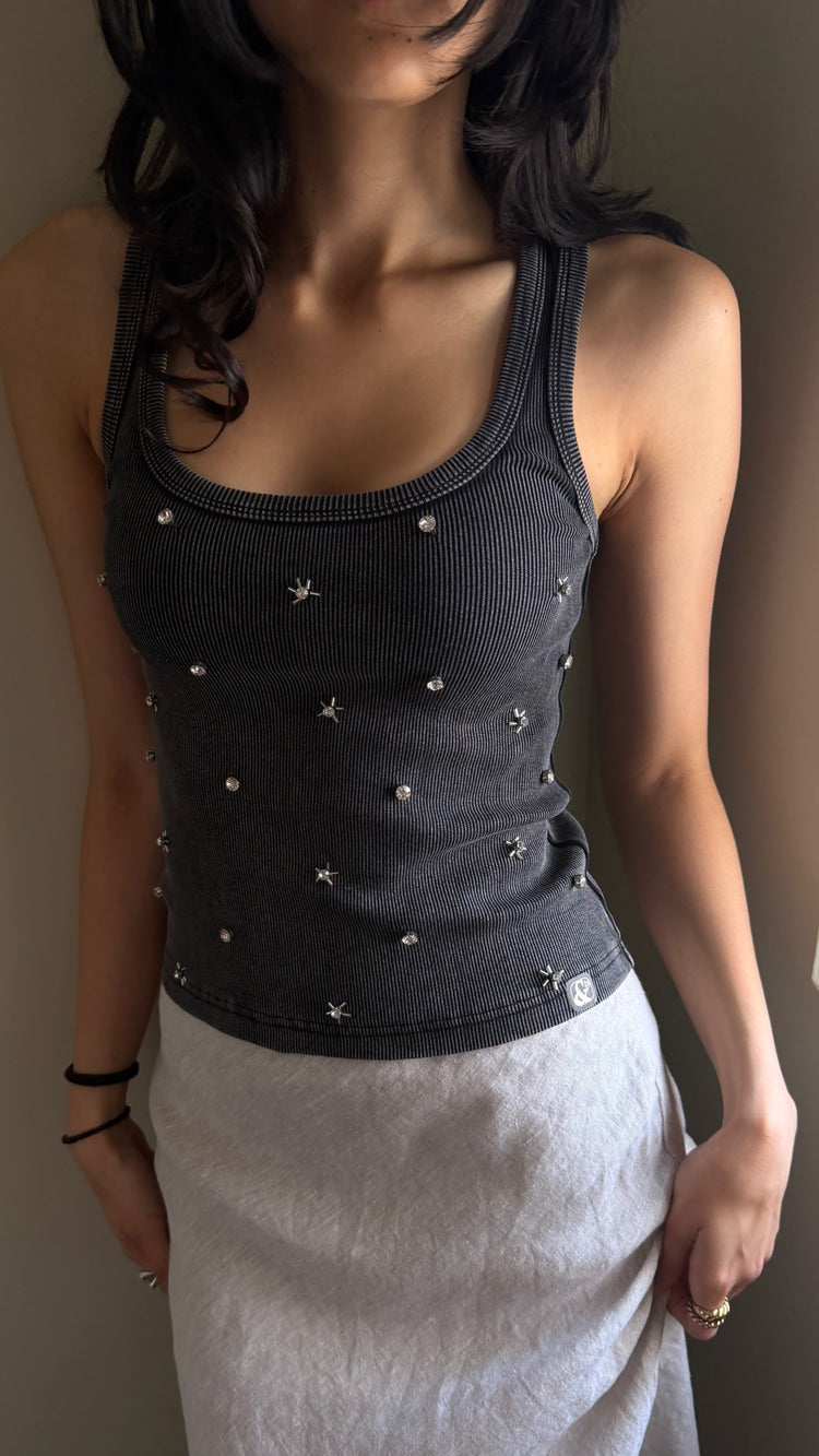 002 Rhinestone Tank Noir