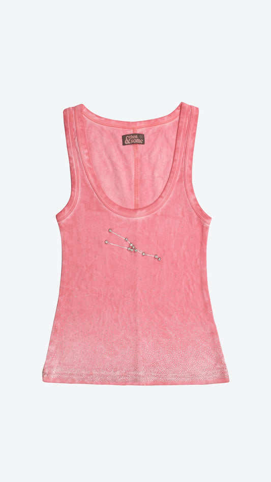Pink tank top with a Taurus constellation on a white background