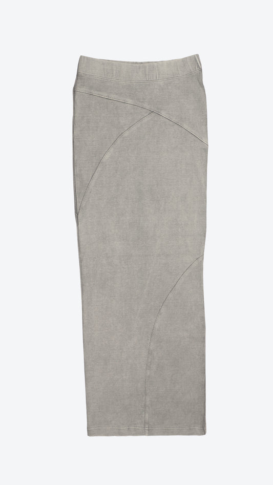 Gray pencil maxi skirt on a white background