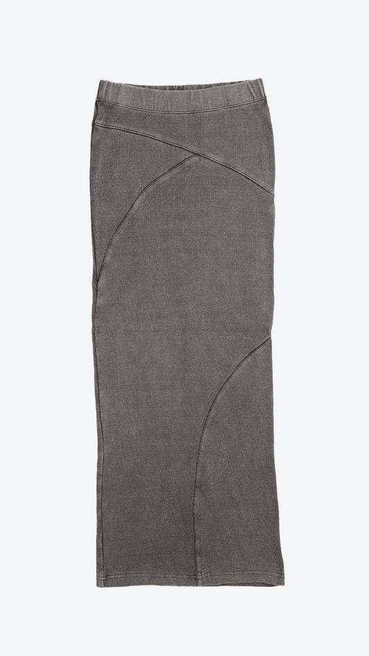 Dark grey pencil maxi skirt on a white background