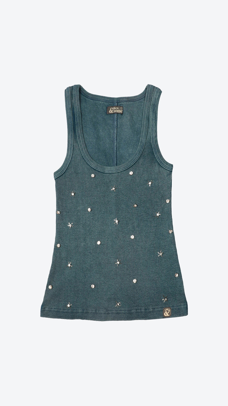 002 Rhinestone Tank Deep Teal